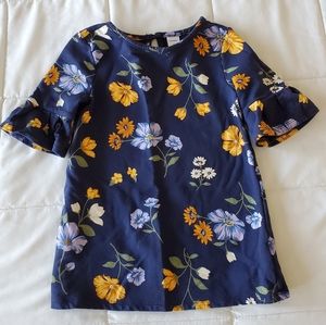 2T Navy and Mustard Yellow Flowered Dress